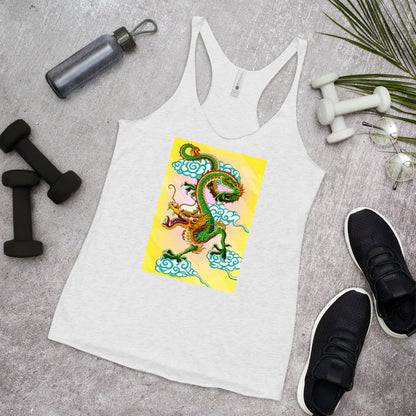 WanderBack Racerback Women's Tank Top - Yellow & Green Chinese Dragon