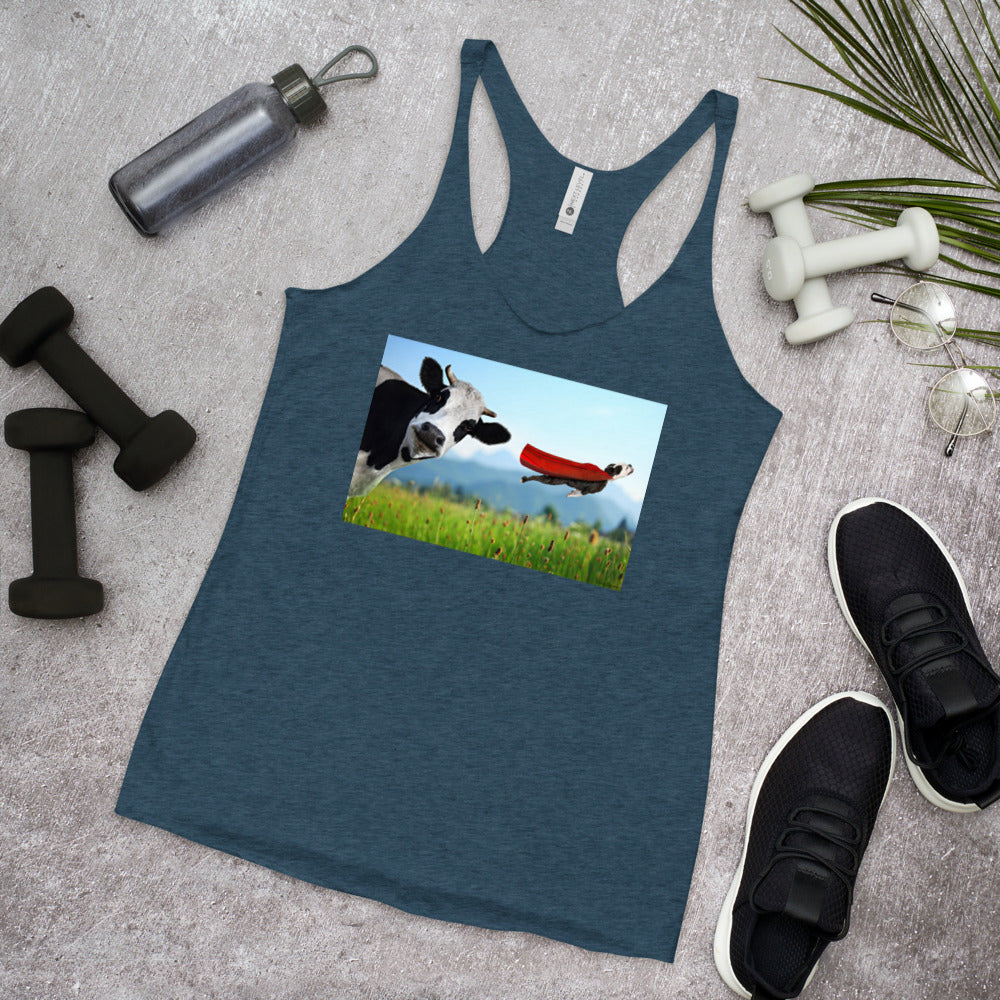 WanderBack Racerback Women's Tank Top - Cow & Super Dog