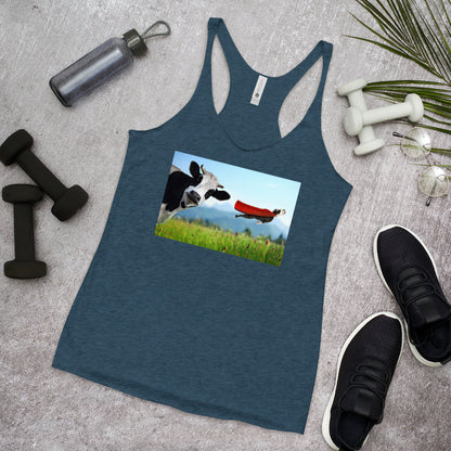 WanderBack Racerback Women's Tank Top - Cow & Super Dog