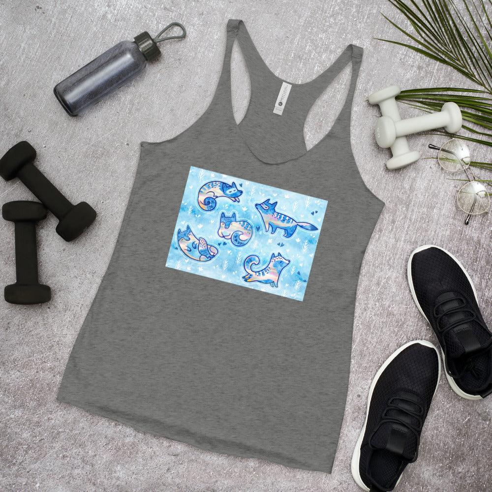 WanderBack Racerback Women's Tank Top - Foxes in Blue