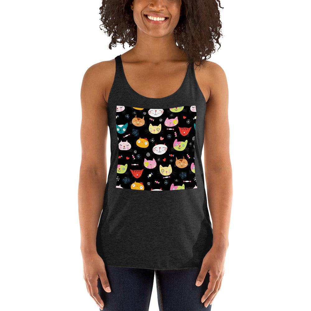 WanderBack Racerback Women's Tank Top - Cat Faces