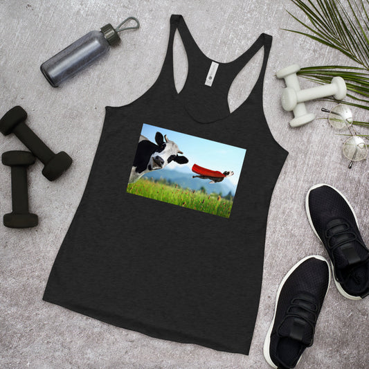 WanderBack Racerback Women's Tank Top - Cow & Super Dog