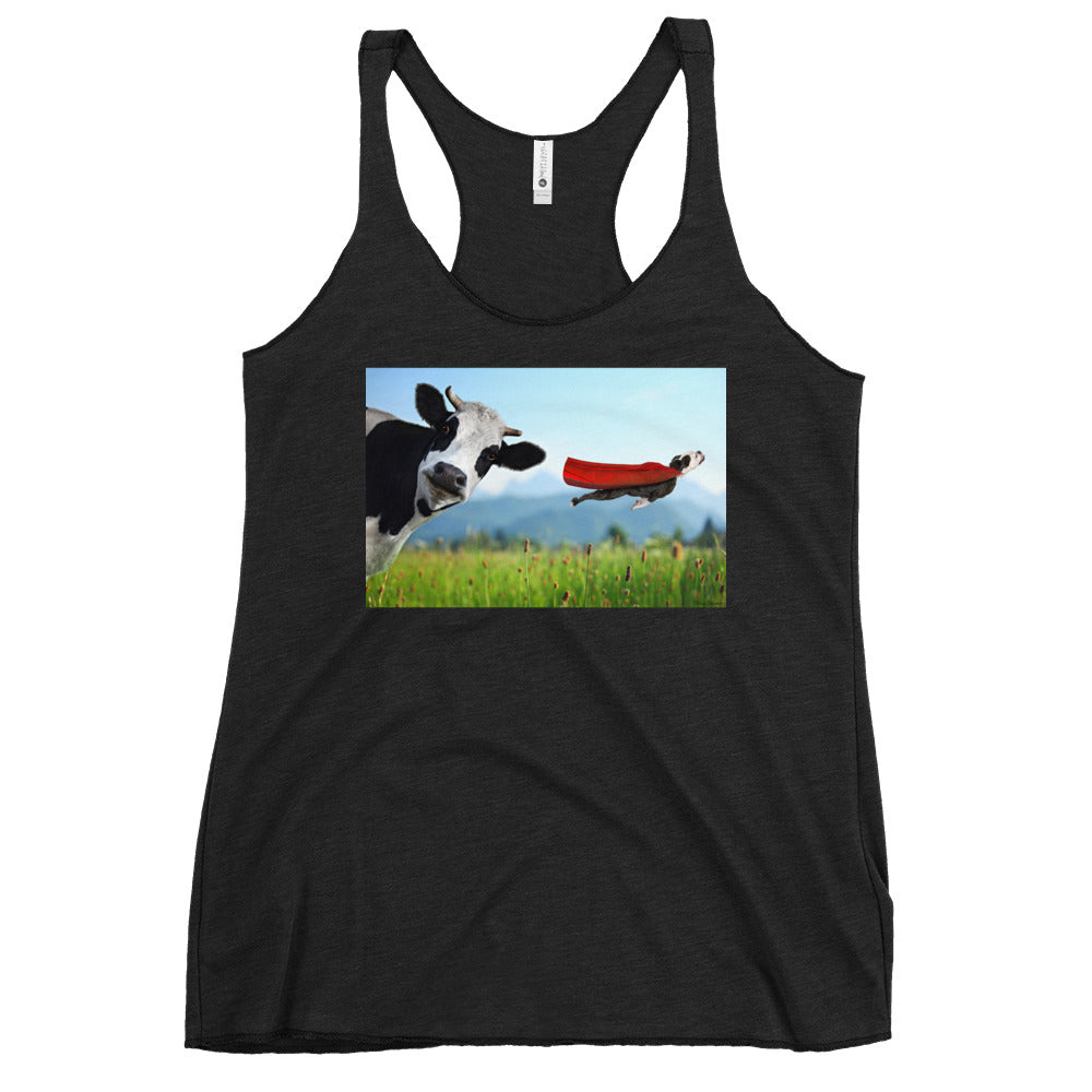 WanderBack Racerback Women's Tank Top - Cow & Super Dog