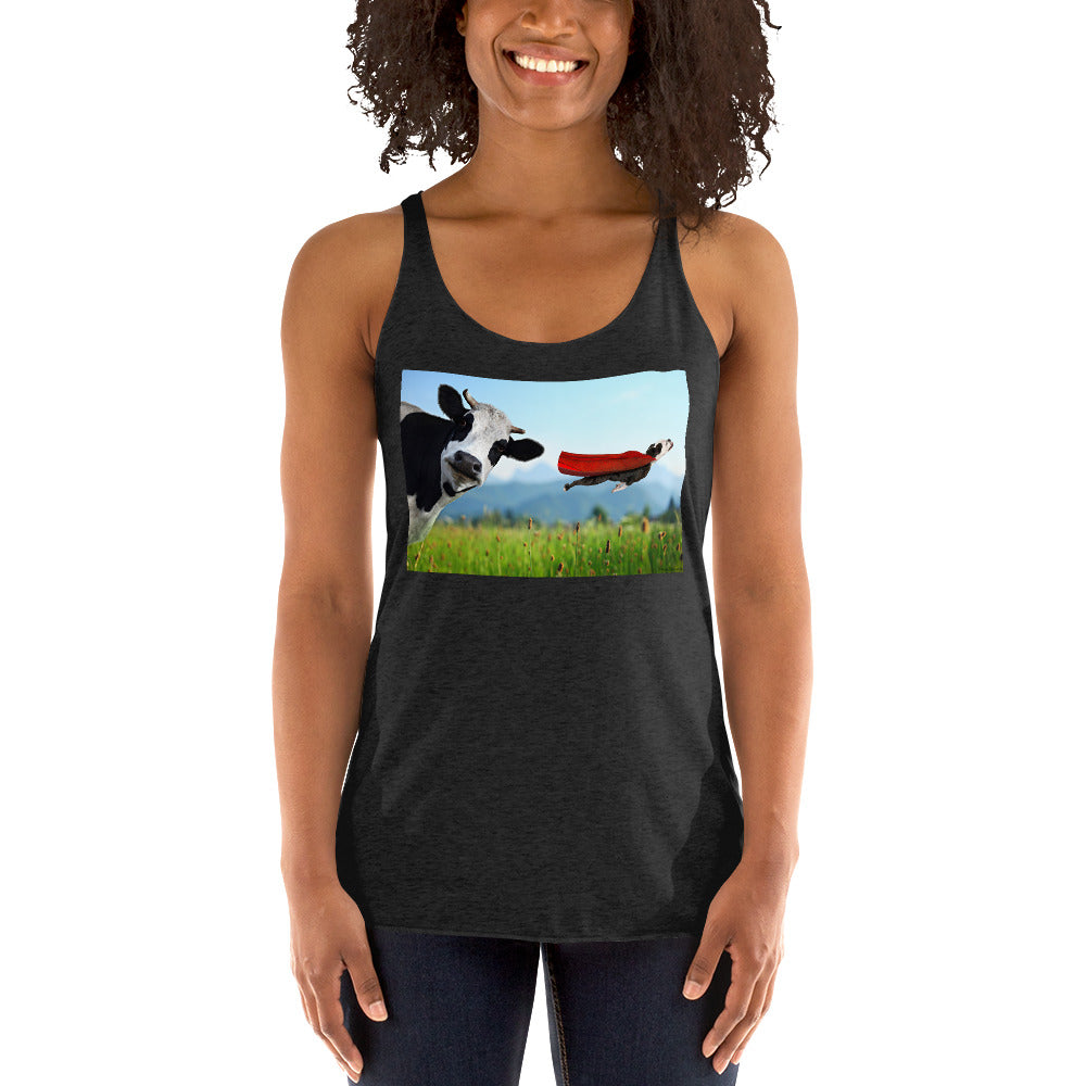 WanderBack Racerback Women's Tank Top - Cow & Super Dog