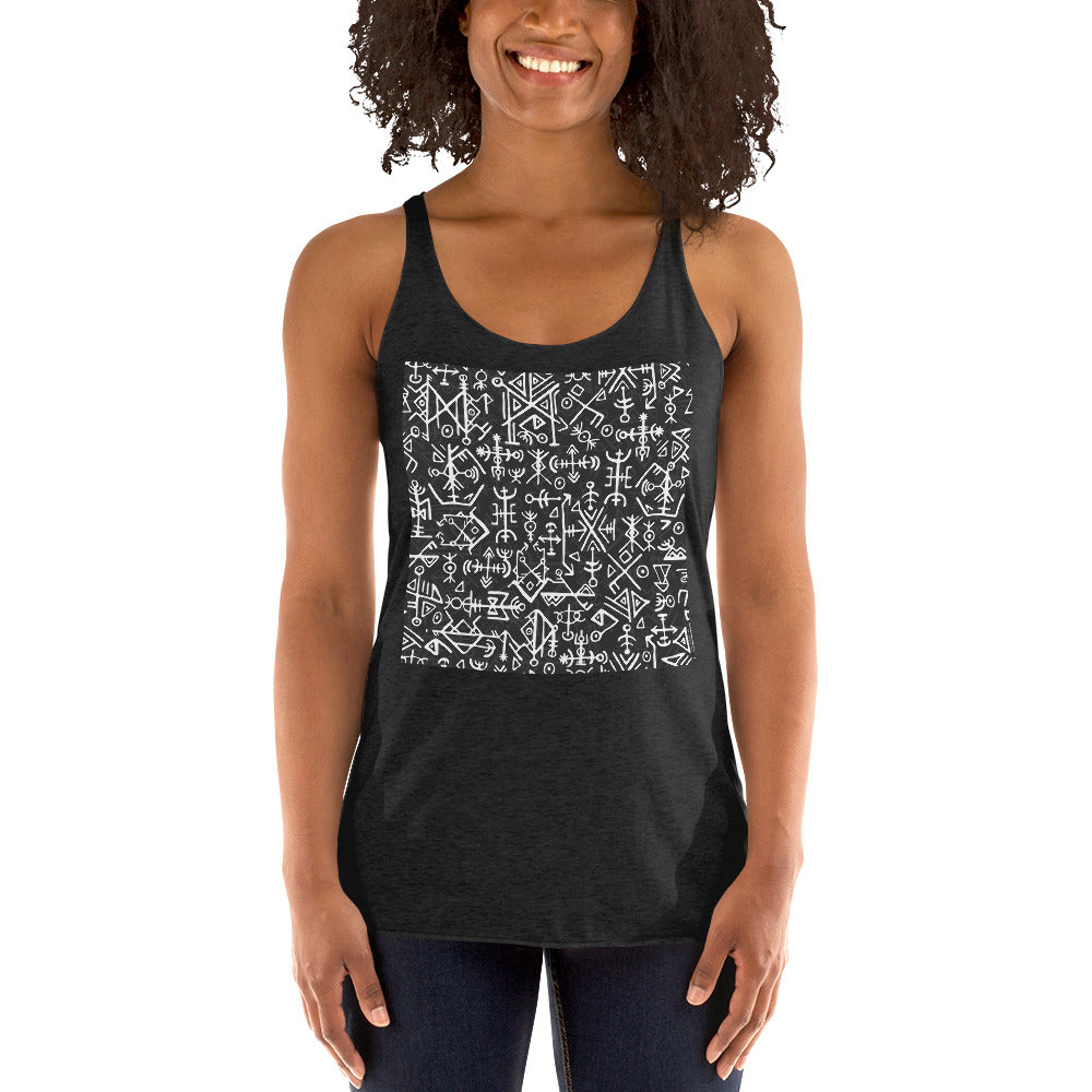 WanderBack Racerback Women's Tank Top - Runic Magic Hand Symbols