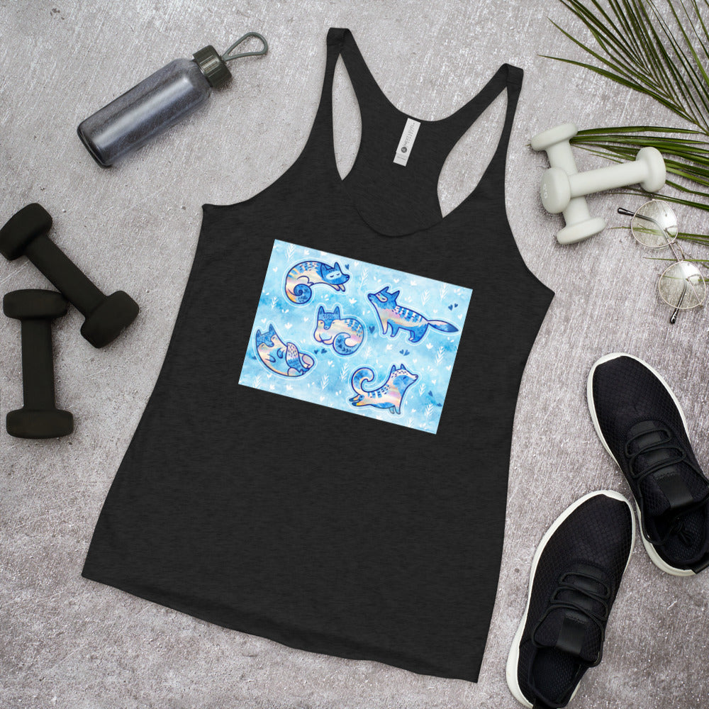 WanderBack Racerback Women's Tank Top - Foxes in Blue