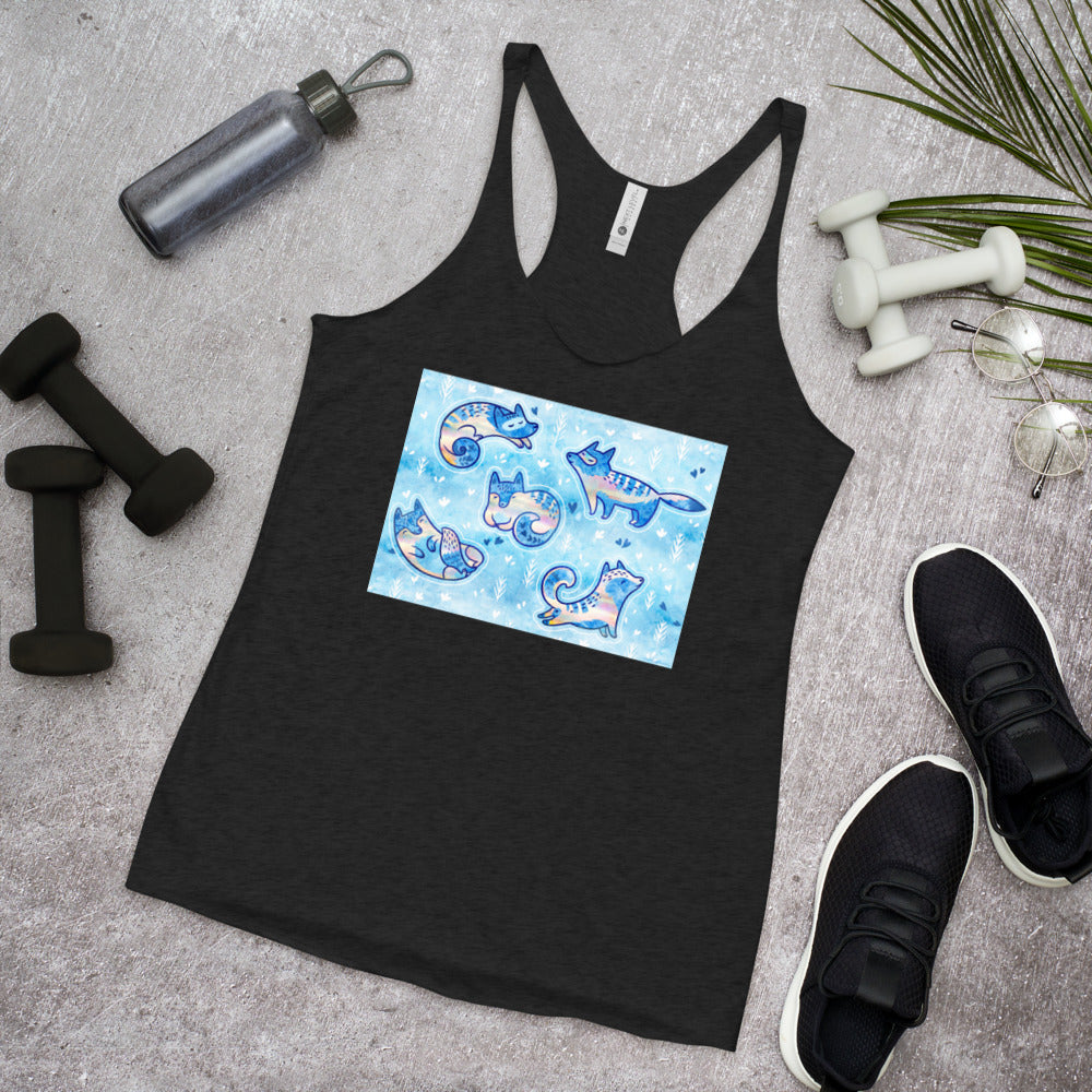 Racerback Tank Top - Foxes in Blue