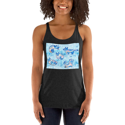 WanderBack Racerback Women's Tank Top - Foxes in Blue