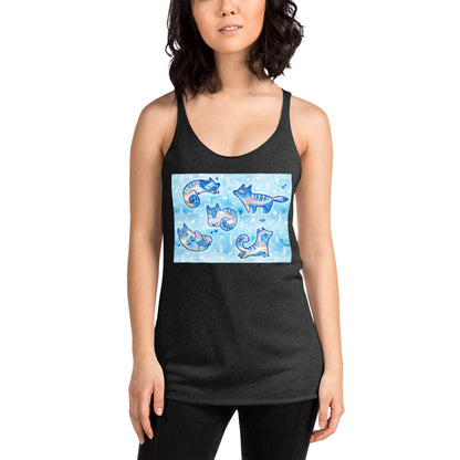 WanderBack Racerback Women's Tank Top - Foxes in Blue