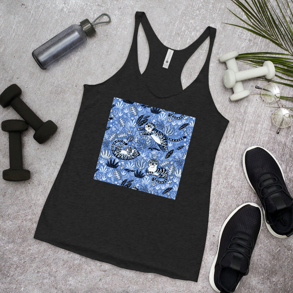 Racerback Tank Top - Silly Tigers in Blue