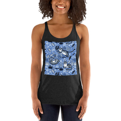 WanderBack Racerback Women's Tank Top - Silly Tigers in Blue