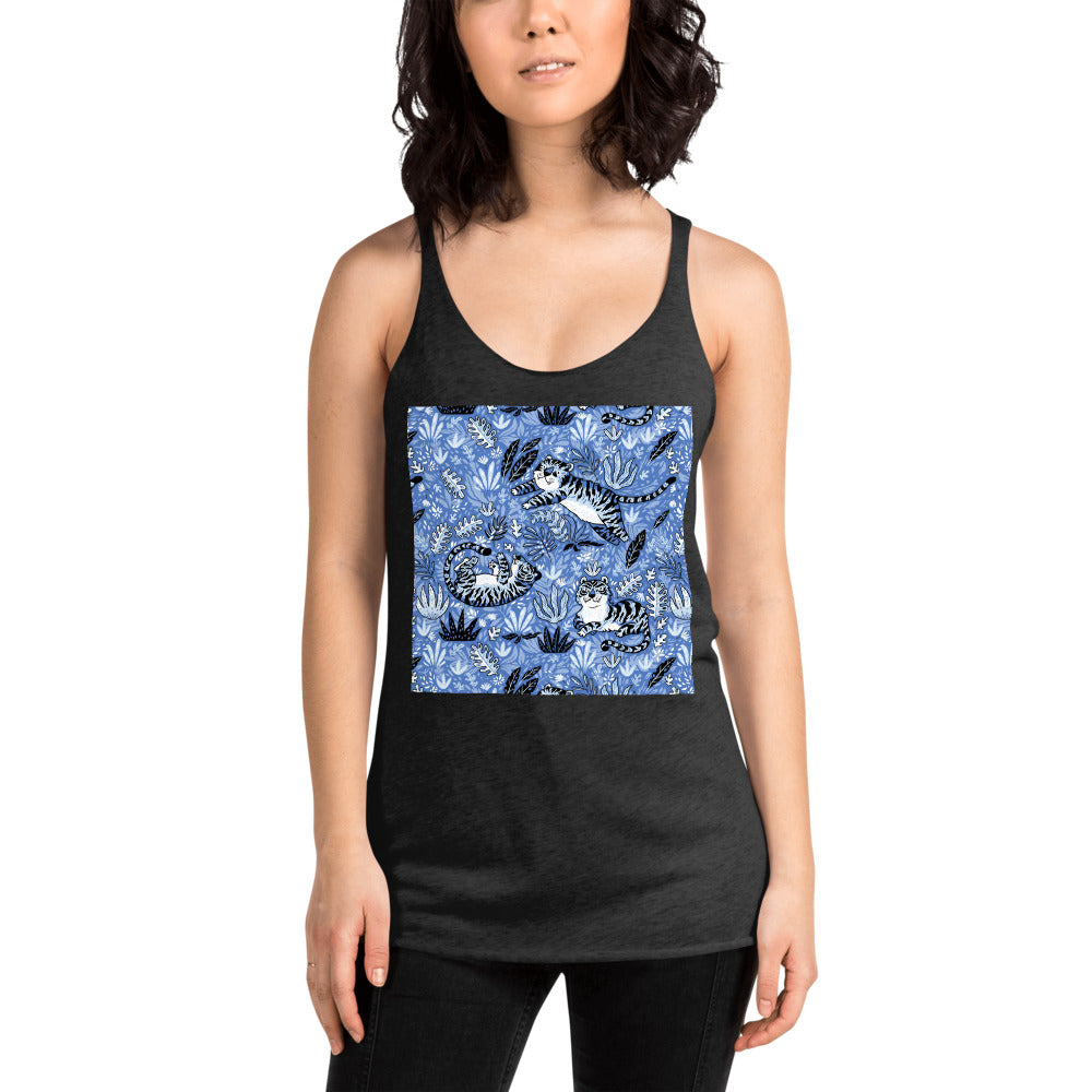 WanderBack Racerback Women's Tank Top - Silly Tigers in Blue