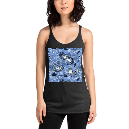 WanderBack Racerback Women's Tank Top - Silly Tigers in Blue