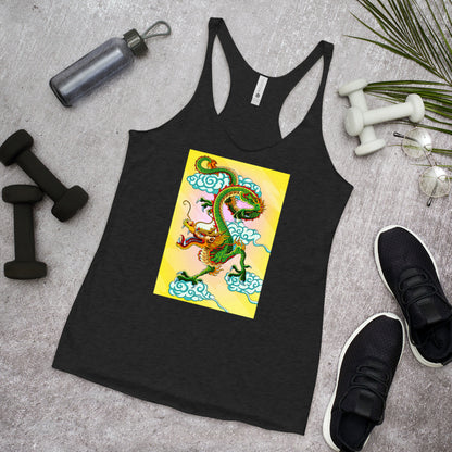 WanderBack Racerback Women's Tank Top - Yellow & Green Chinese Dragon