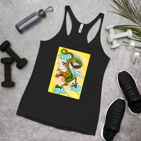 WanderBack Racerback Women's Tank Top - Yellow & Green Chinese Dragon