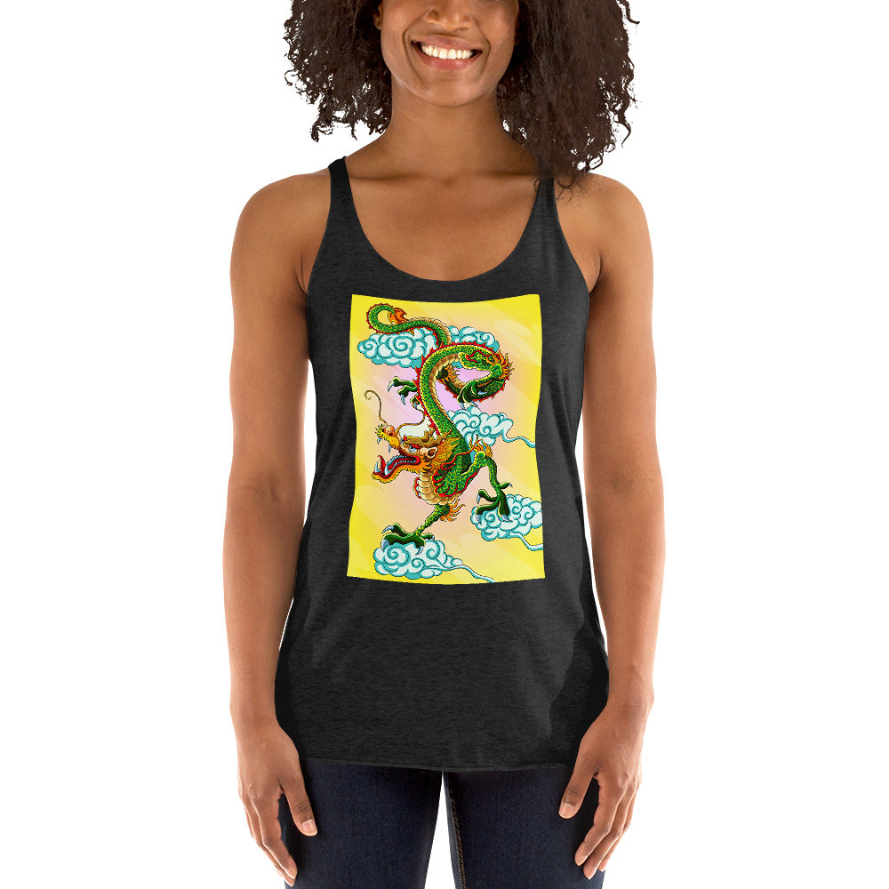 WanderBack Racerback Women's Tank Top - Yellow & Green Chinese Dragon