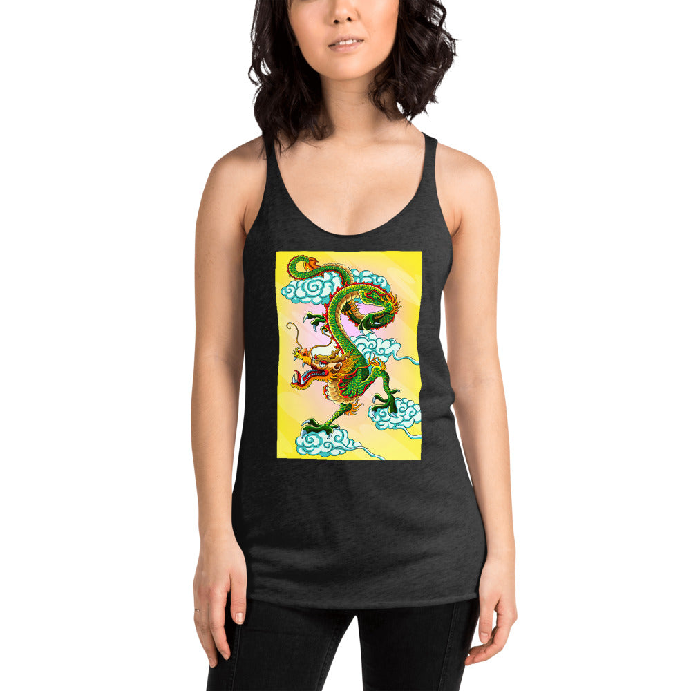 WanderBack Racerback Women's Tank Top - Yellow & Green Chinese Dragon
