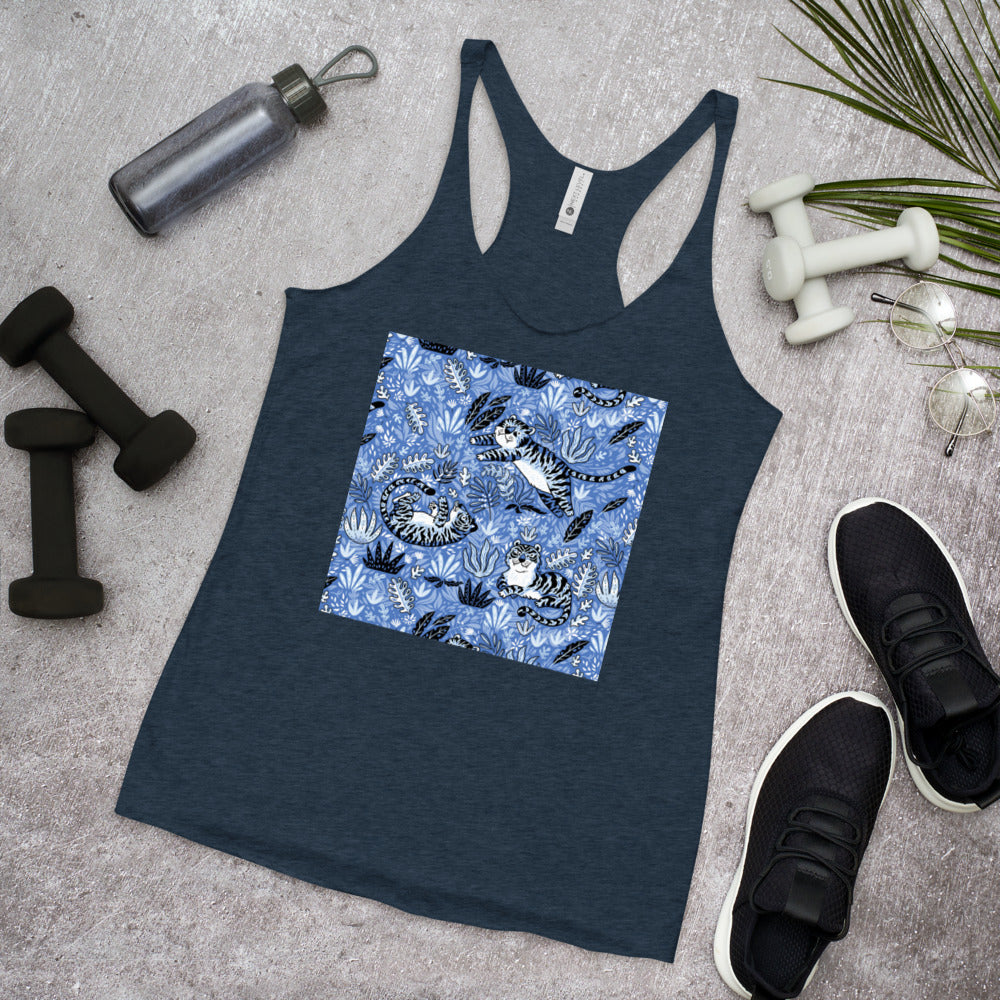 WanderBack Racerback Women's Tank Top - Silly Tigers in Blue