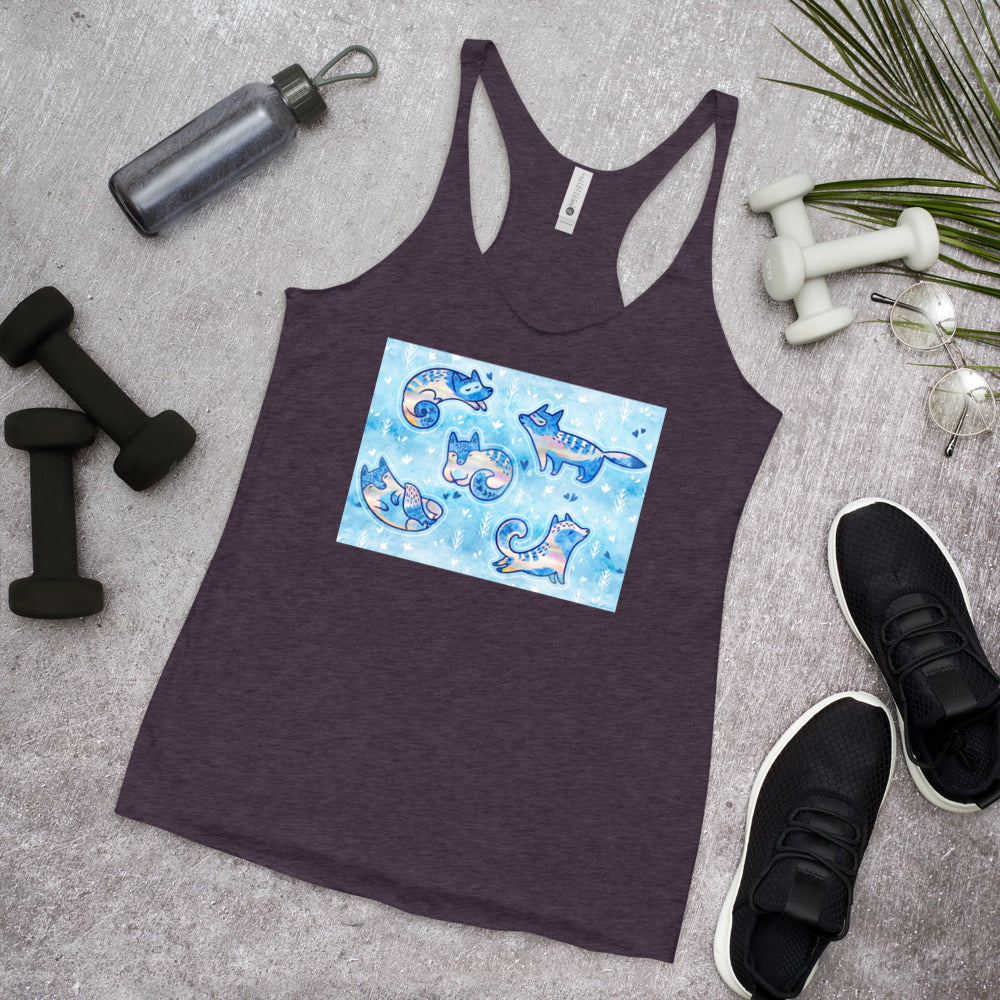 WanderBack Racerback Women's Tank Top - Foxes in Blue