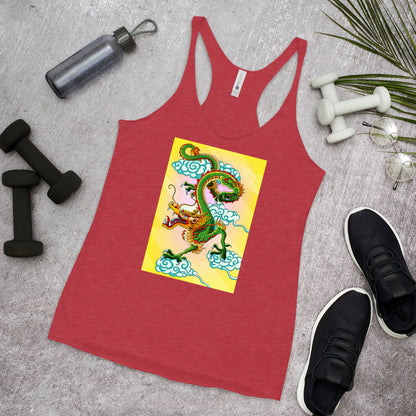 WanderBack Racerback Women's Tank Top - Yellow & Green Chinese Dragon