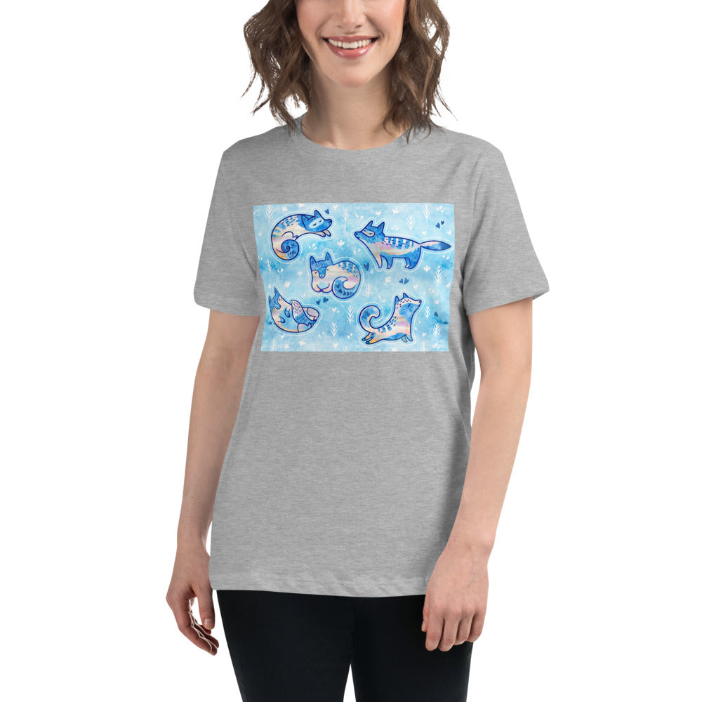 Premium Relaxed Tee - Foxes in Blue