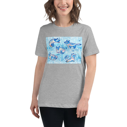 Premium Relaxed Tee - Foxes in Blue