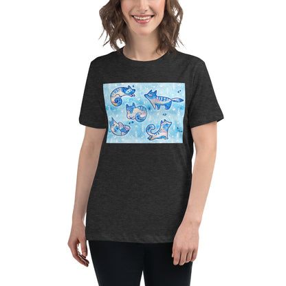 Premium Relaxed Tee - Foxes in Blue