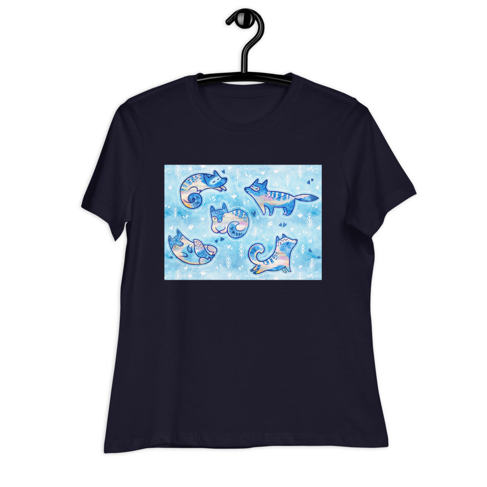 Premium Relaxed Tee - Foxes in Blue
