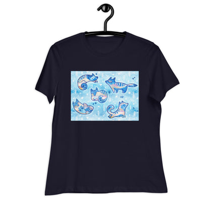 Premium Relaxed Tee - Foxes in Blue