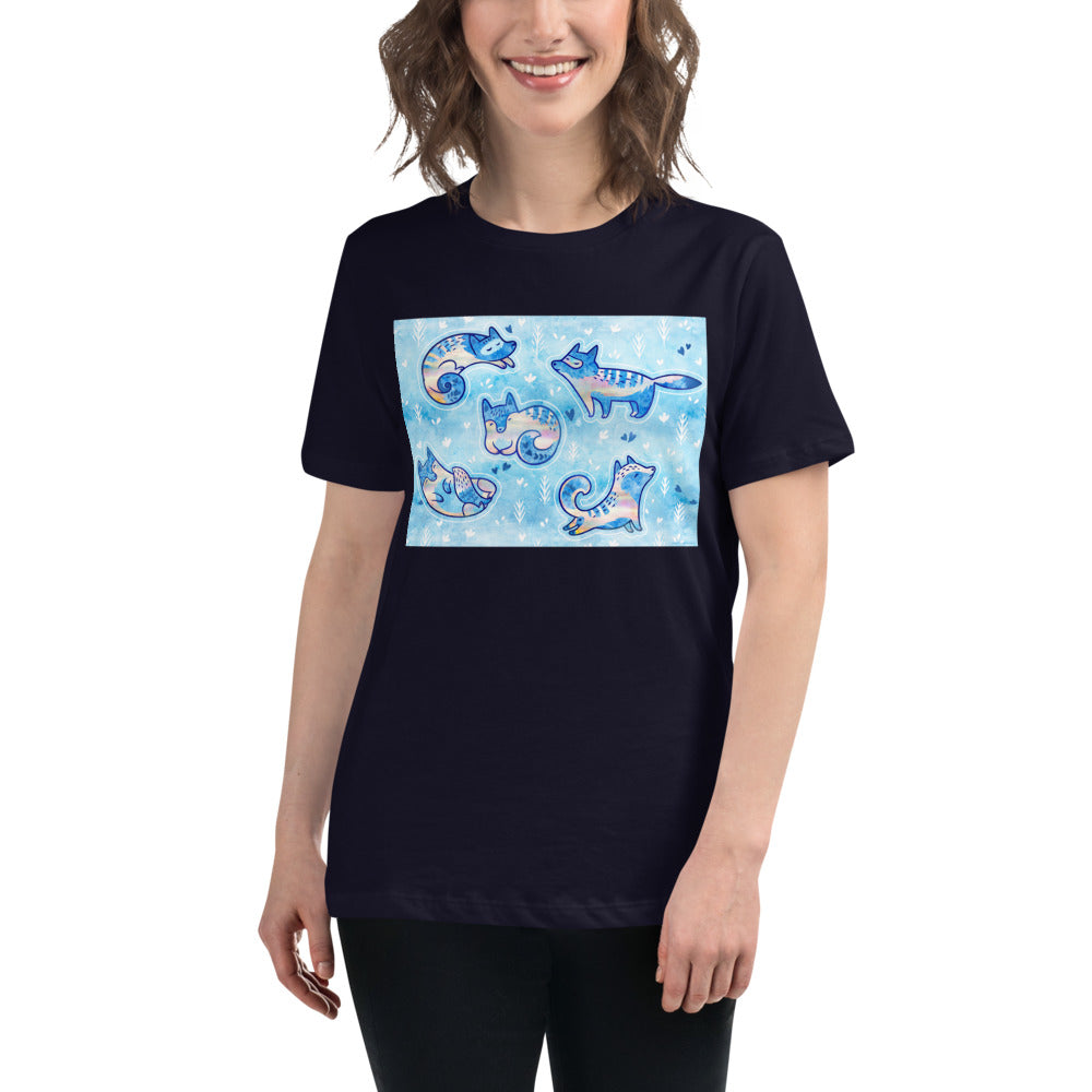 Premium Relaxed Tee - Foxes in Blue