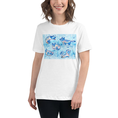 Premium Relaxed Tee - Foxes in Blue