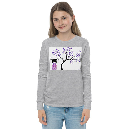 Premium Soft Jersey Crew - Kokeshi Doll with Purple Flowers