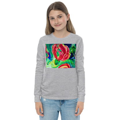 Premium Soft Long Sleeve - Red Flower Watercolor #2