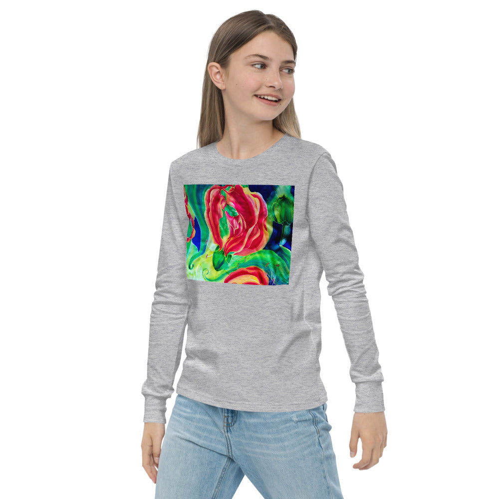 Premium Soft Long Sleeve - Red Flower Watercolor #2