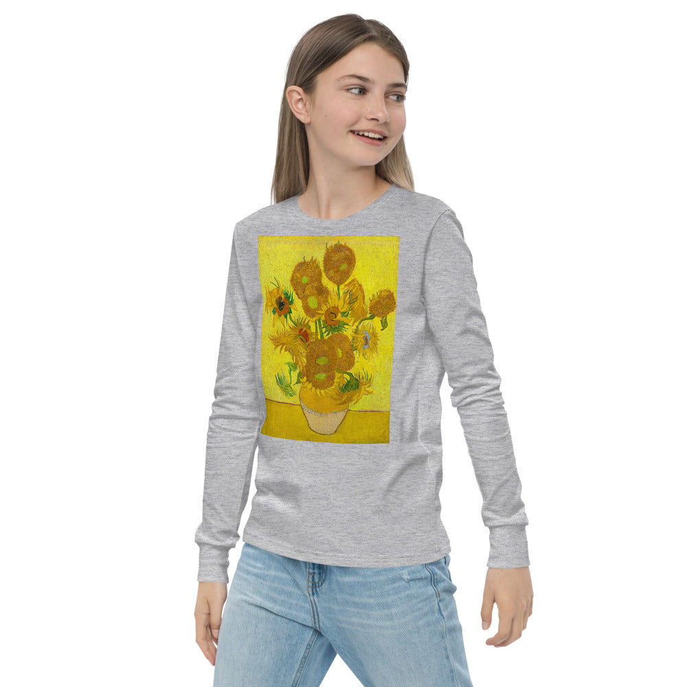Premium Soft Long Sleeve - van Gogh: 12 Sunflowers in a Vase with Yellow Background