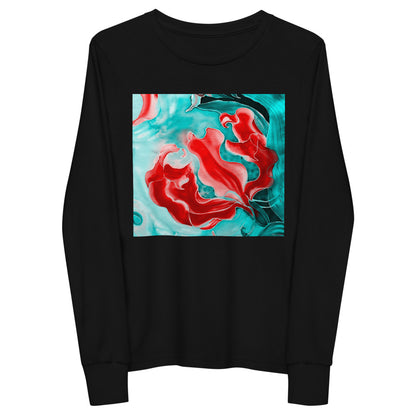 Premium Soft Jersey Crew - Red Flower on Turquoise - Ronz-Design-Unique-Apparel