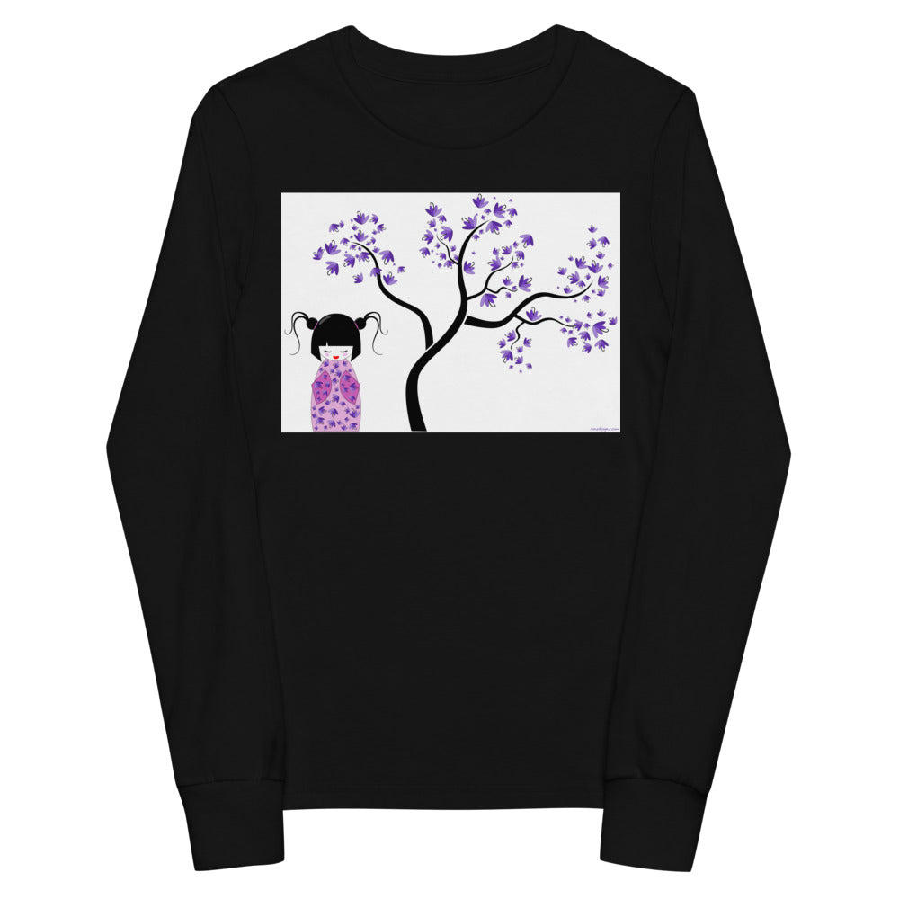 Premium Soft Jersey Crew - Kokeshi Doll with Purple Flowers