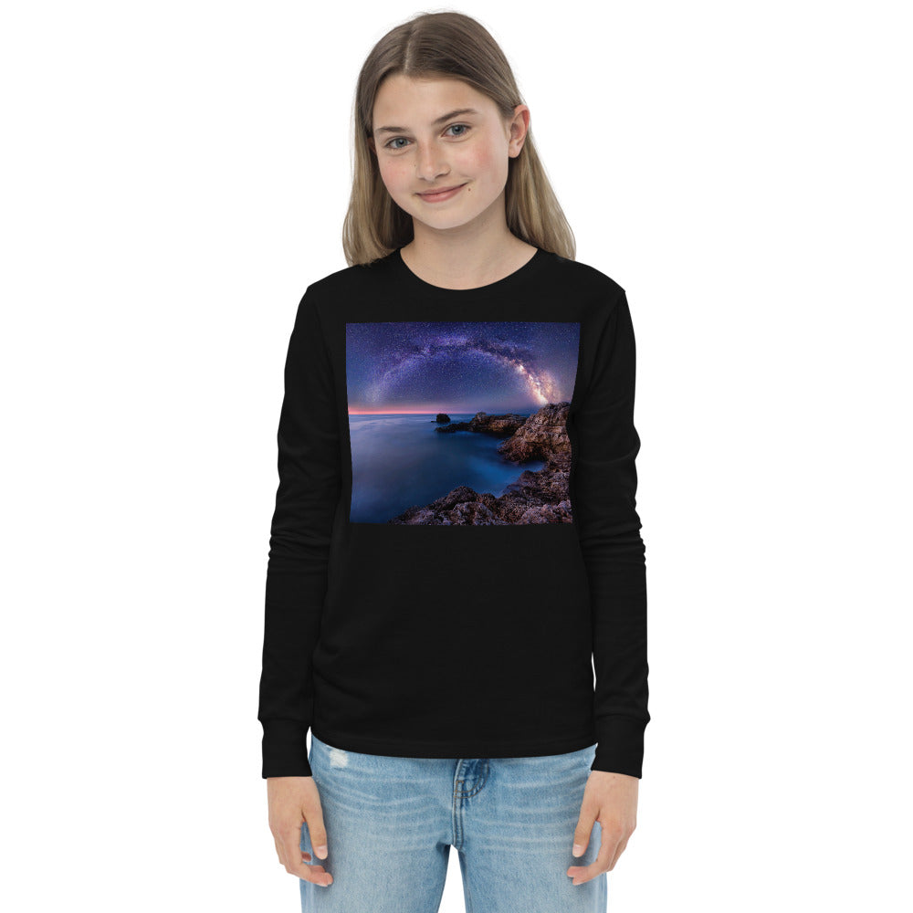 Premium Soft Jersey Crew - The Milky Way over a Rocky Bay