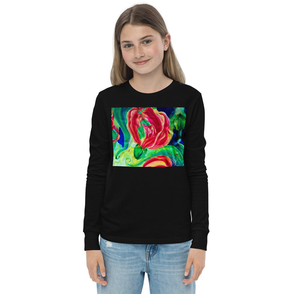 Premium Soft Long Sleeve - Red Flower Watercolor #2