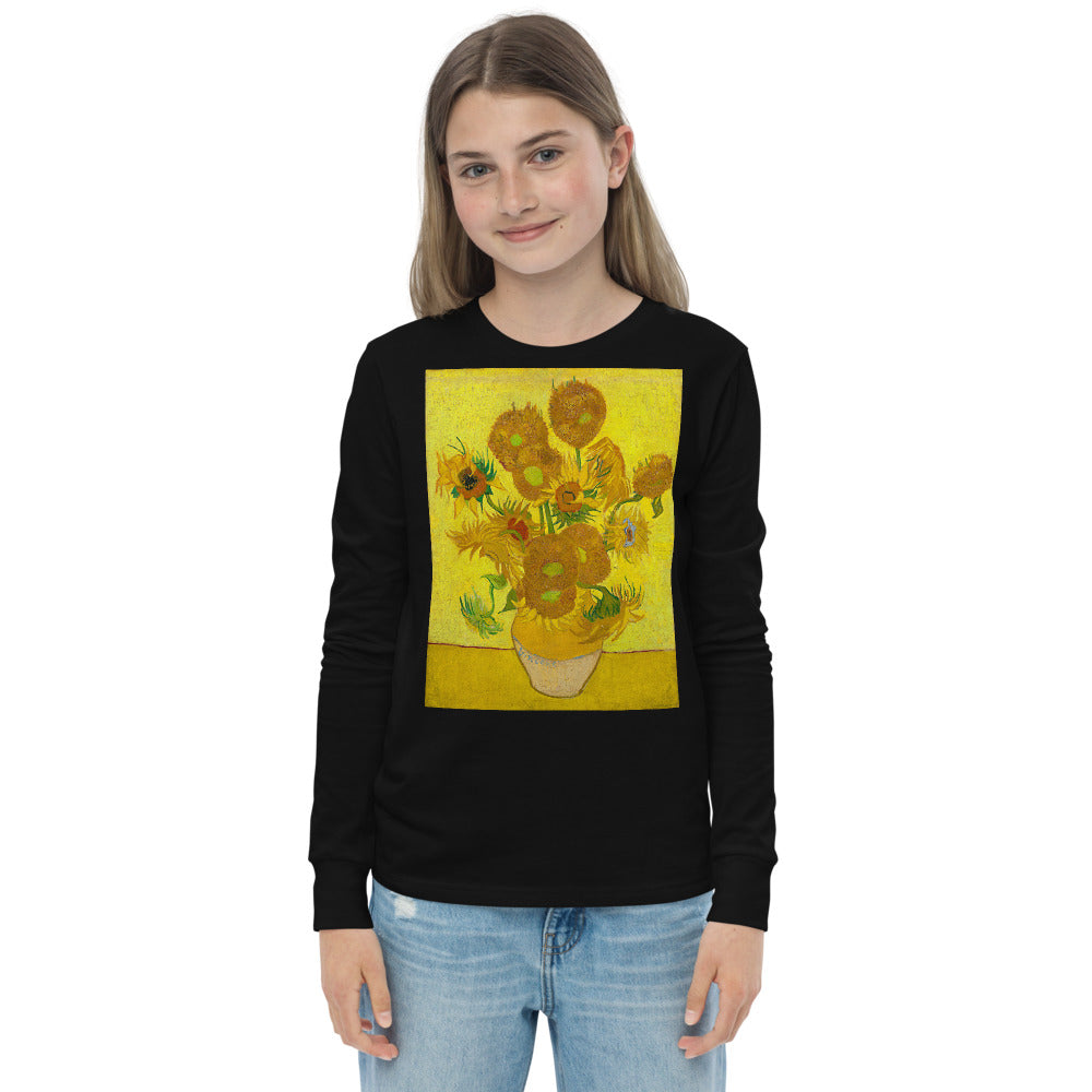 Premium Soft Long Sleeve - van Gogh: 12 Sunflowers in a Vase with Yellow Background