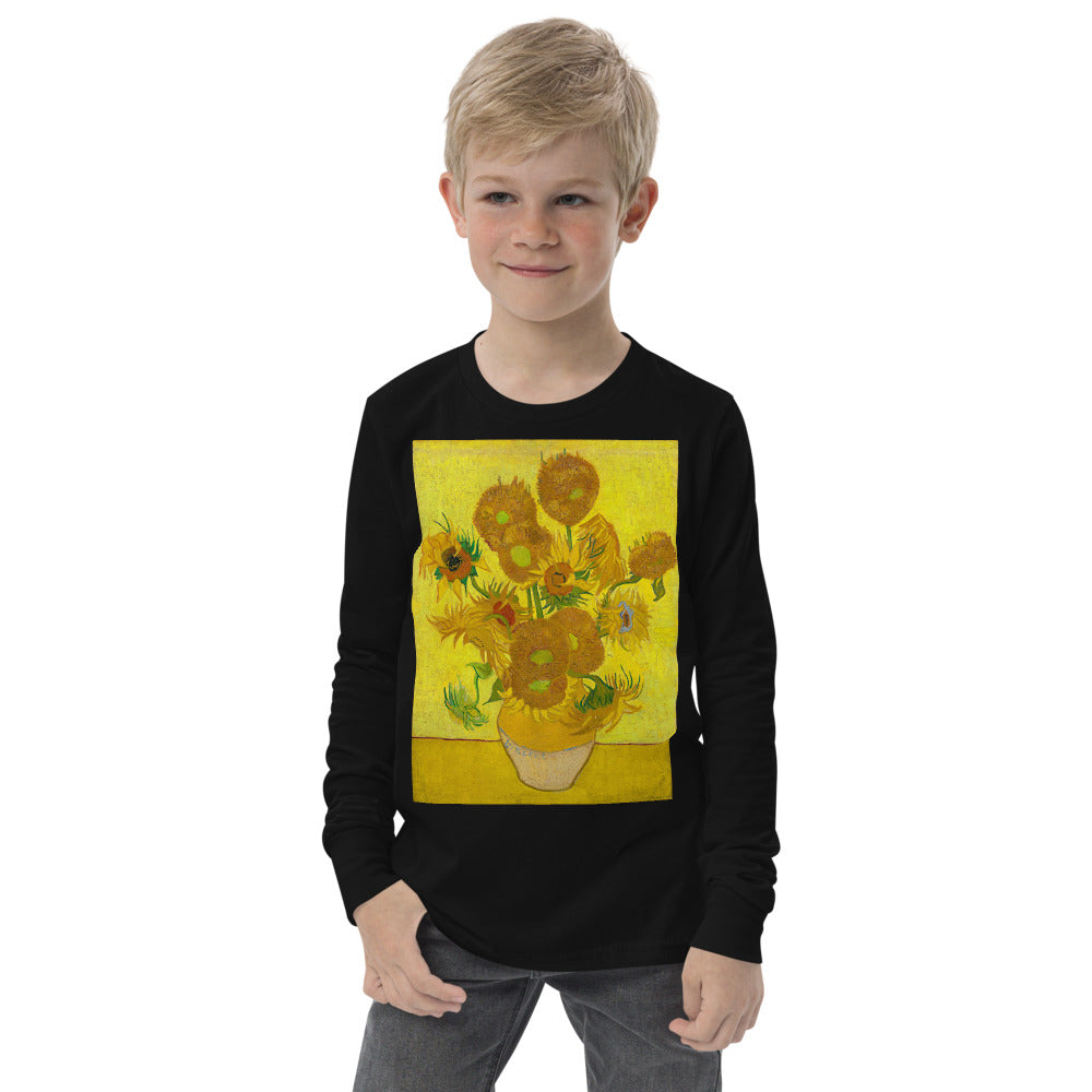 Premium Soft Long Sleeve - van Gogh: 12 Sunflowers in a Vase with Yellow Background