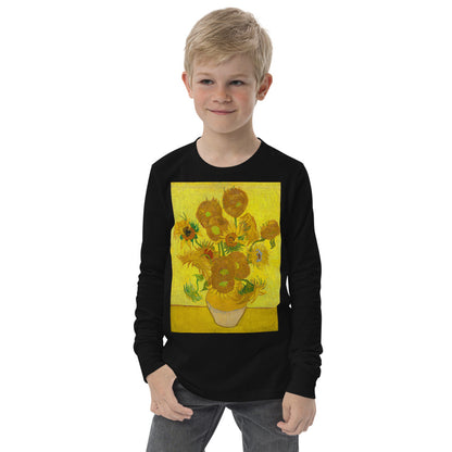 Premium Soft Long Sleeve - van Gogh: 12 Sunflowers in a Vase with Yellow Background