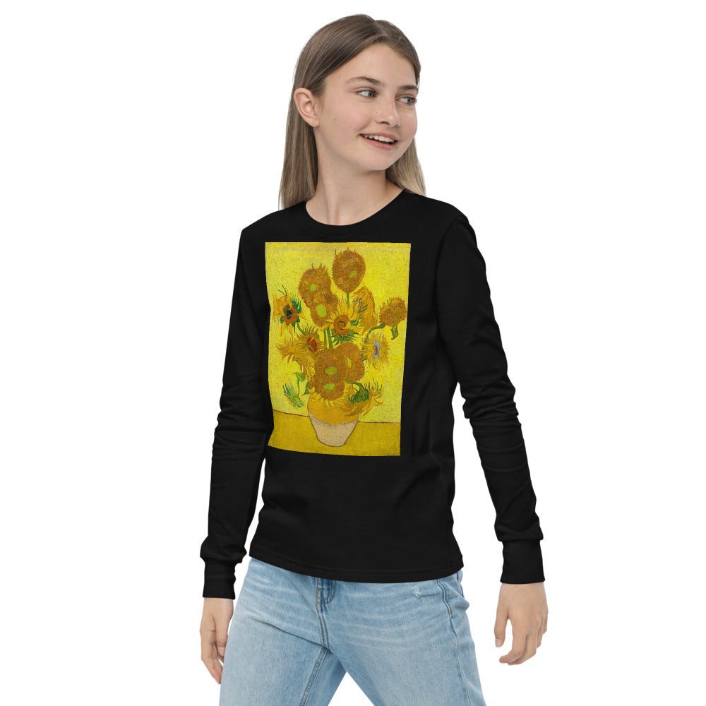 Premium Soft Long Sleeve - van Gogh: 12 Sunflowers in a Vase with Yellow Background