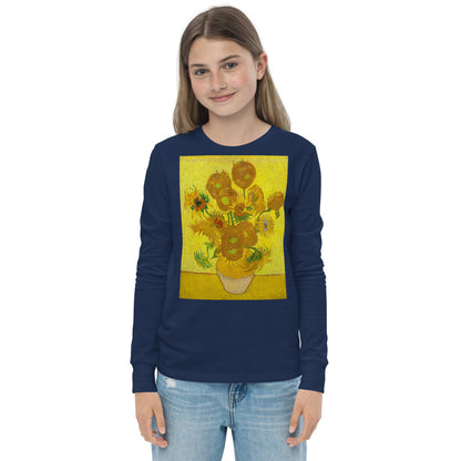 Premium Soft Long Sleeve - van Gogh: 12 Sunflowers in a Vase with Yellow Background