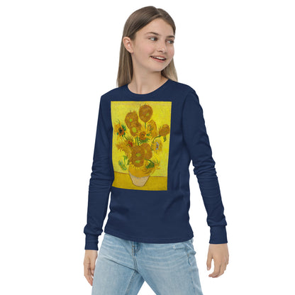 Premium Soft Long Sleeve - van Gogh: 12 Sunflowers in a Vase with Yellow Background