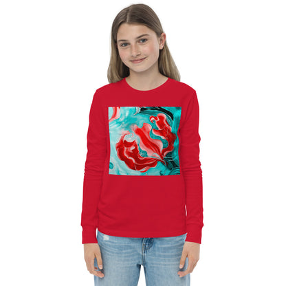 Premium Soft Jersey Crew - Red Flower on Turquoise - Ronz-Design-Unique-Apparel