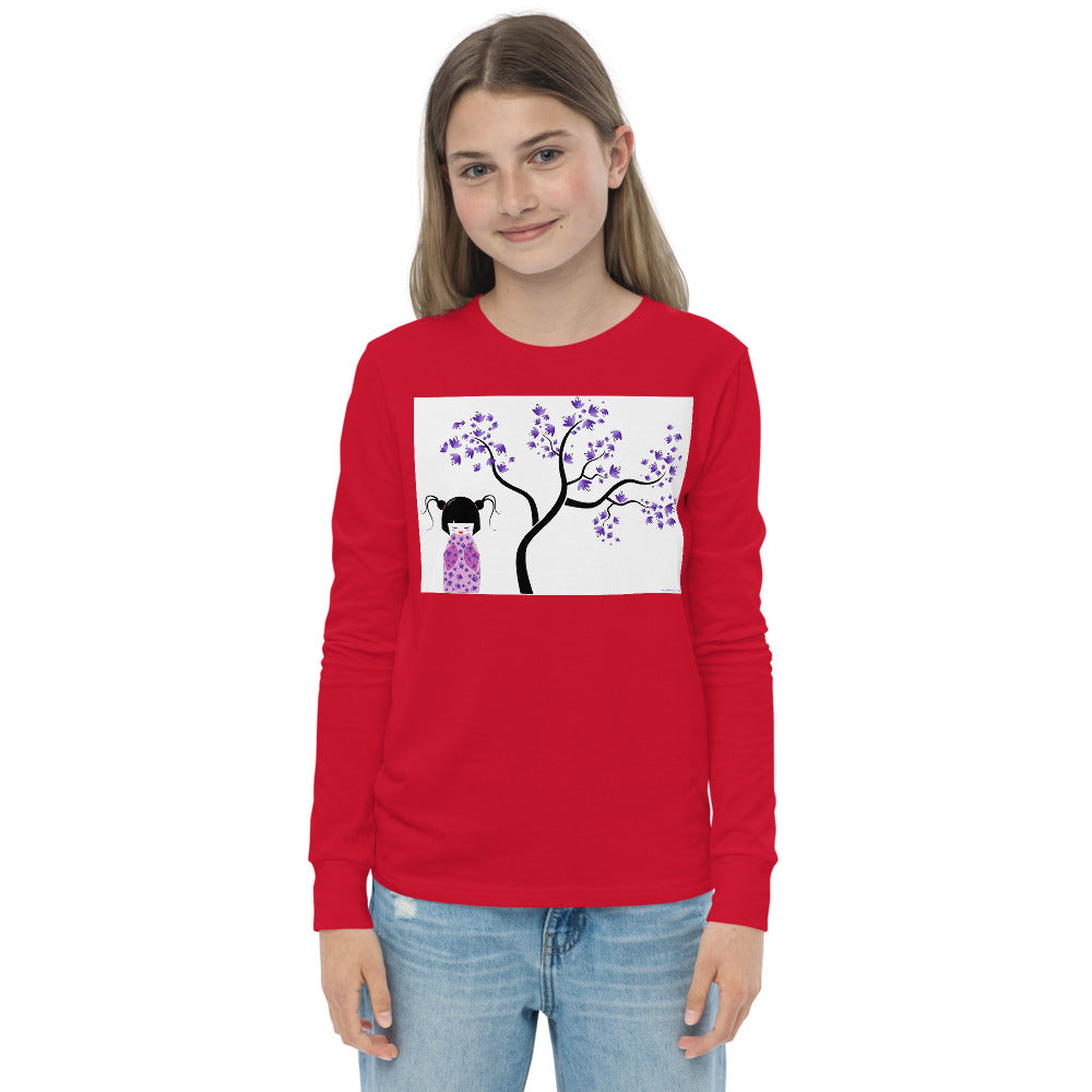 Premium Soft Jersey Crew - Kokeshi Doll with Purple Flowers