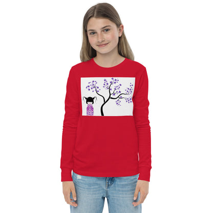 Premium Soft Jersey Crew - Kokeshi Doll with Purple Flowers