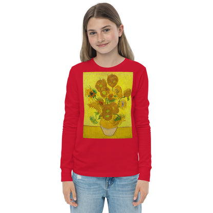 Premium Soft Long Sleeve - van Gogh: 12 Sunflowers in a Vase with Yellow Background