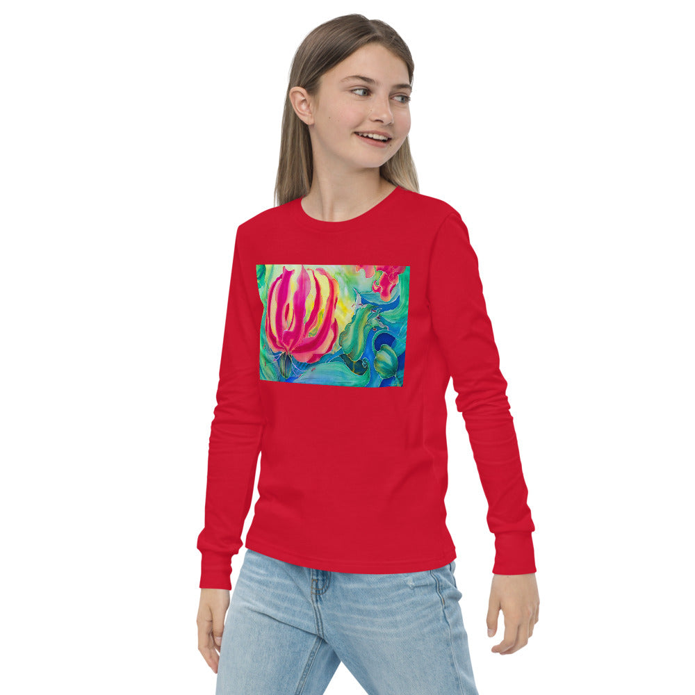 Premium Soft Long Sleeve - Red Flower Watercolor #4